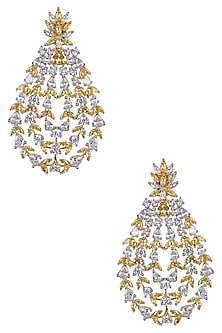 Gold Finish White and Yellow Sapphire Cocktail Earrings