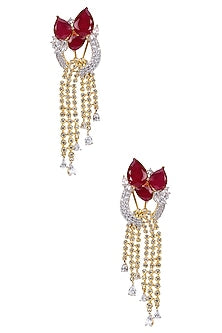 Gold Finish Ruby and White Sapphire Bow Earrings