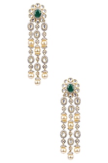 Gold Finish White Sapphire and Emerald Chandelier Earrings