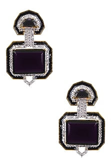Rhodium Finish Black Enamel Art Deco Earrings