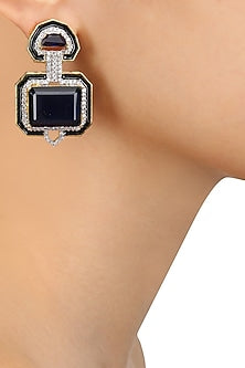 Rhodium Finish Black Enamel Art Deco Earrings