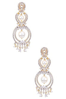 Dual Polish White Sapphire and Pearls Earrings