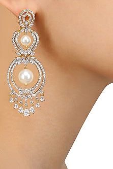 Dual Polish White Sapphire and Pearls Earrings