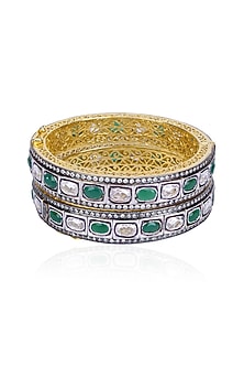 Set of Rhodium Finish Emerald and White Sapphire Bangles