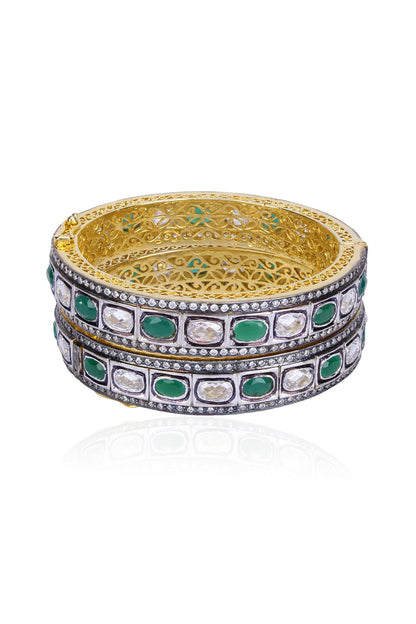 Set of Rhodium Finish Emerald and White Sapphire Bangles