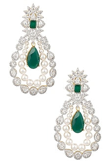 White and Gold Dual Finish Emerald and White Sapphire Earrings