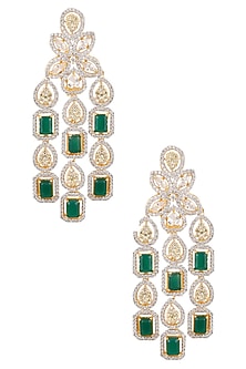 White and Gold Dual Finish Emerald and Sapphires Earrings