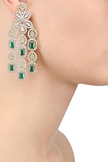 White and Gold Dual Finish Emerald and Sapphires Earrings