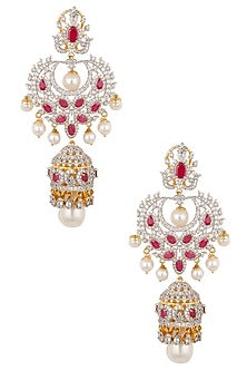 White and Gold Dual Finish Ruby and White Sapphire Earrings