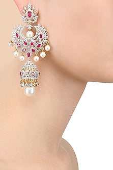 White and Gold Dual Finish Ruby and White Sapphire Earrings