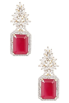 White and Gold Dual Finish Marquise White Sapphires and Ruby Earrings