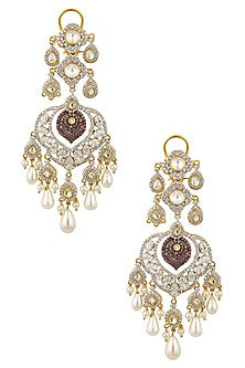 Silver Finish Kundan, White Sappire and Champagne Crystal Earrings