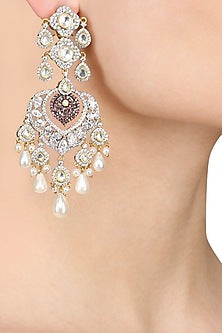 Silver Finish Kundan, White Sappire and Champagne Crystal Earrings