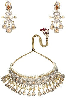 Antique Gold Finish Sapphire, Topaz and Pearl Choker Set