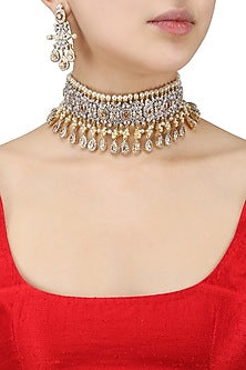 Antique Gold Finish Sapphire, Topaz and Pearl Choker Set