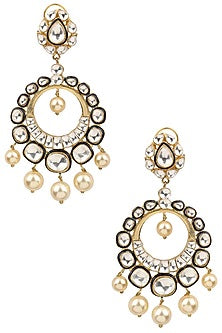 Gold Finish Kundan and Pearls Bali Earrings