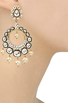 Gold Finish Kundan and Pearls Bali Earrings