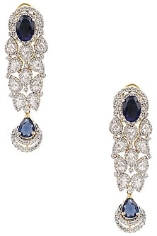 Gold Finish Blue and White Sapphire Cocktail Earrings
