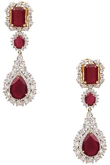 Gold Finish Ruby and White Sapphire Cocktail Earrings