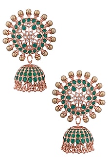 Gold plated kundan, emeralds and shell pearl earrings