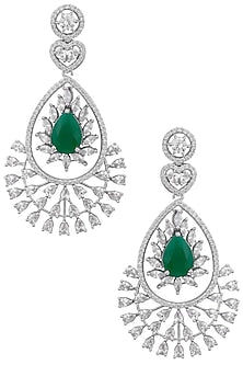 Silver plated white sapphire and emerald earrings