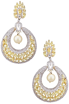 Gold plated sapphire and shell pearl earrings