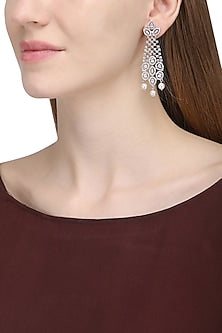 Silver plated white sapphire and shell pearl dangler earrings