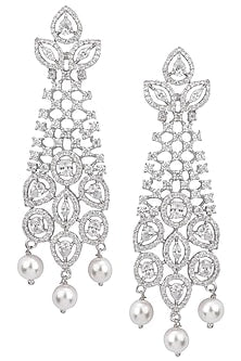 Silver plated white sapphire and shell pearl dangler earrings