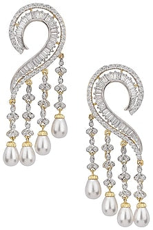 Silver plated white sapphire and shell pearl earrings