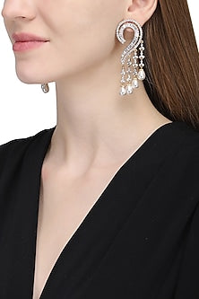 Silver plated white sapphire and shell pearl earrings