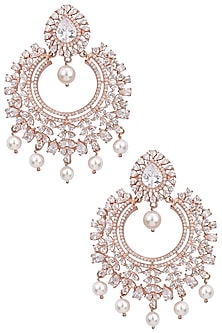 Rose gold plated white sapphire and shell pearl earrings