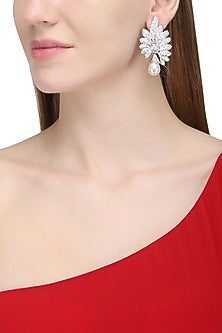 Silver plated white sapphire and shell pearl drop earrings
