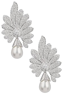 Silver plated white sapphire and shell pearl drop earrings