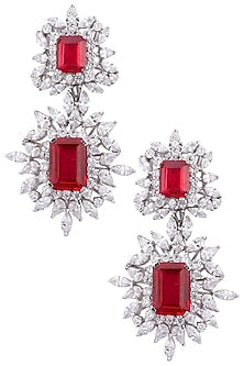 Silver plated ruby and white sapphire earrings