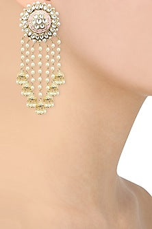 22K Gold Finish Kundan and Pink Enamel Bridal Earrings