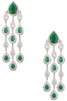 Dual Rhodium and 22K Gold Finish Emerald Studded Earrings