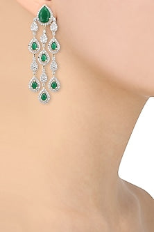 Dual Rhodium and 22K Gold Finish Emerald Studded Earrings
