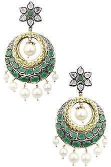 Antique and 22K Gold Finish White Sapphire Chandbali Earrings