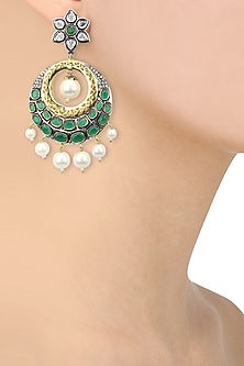 Antique and 22K Gold Finish White Sapphire Chandbali Earrings