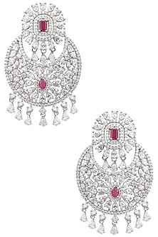 Rhodium Finish Ruby and White Sapphire Cocktail Earrings