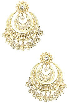 22K Gold Finish Crystal and Pearl Bridal Chandbali Earrings