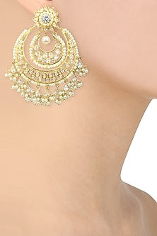 22K Gold Finish Crystal and Pearl Bridal Chandbali Earrings