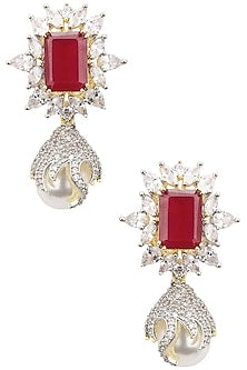 22K Gold Plated Ruby and White Sapphire Earrings