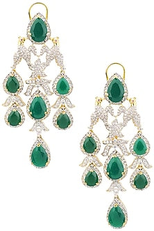 Rhodium and Gold Finish White Sapphire and Emerald Earrings