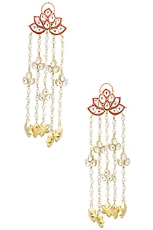 Gold Finish Meenakari and Kundan Earrings