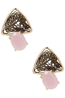 Gold Plated Antique Semi Precious and Pearl Studded Earrings