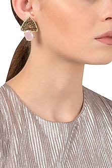 Gold Plated Antique Semi Precious and Pearl Studded Earrings