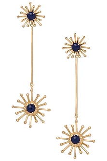 Gold Plated Long Blue Semi Precious Studded Earrings