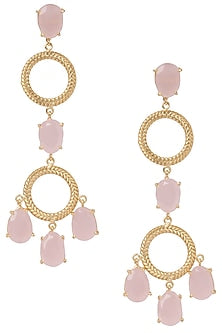Gold Plated Long Pink Studded Earrings