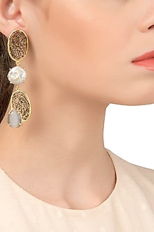 Gold Plated Black and White Semi Precious and Pearl Earrings